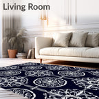 Ornate White Filigree Dark Navy Rug