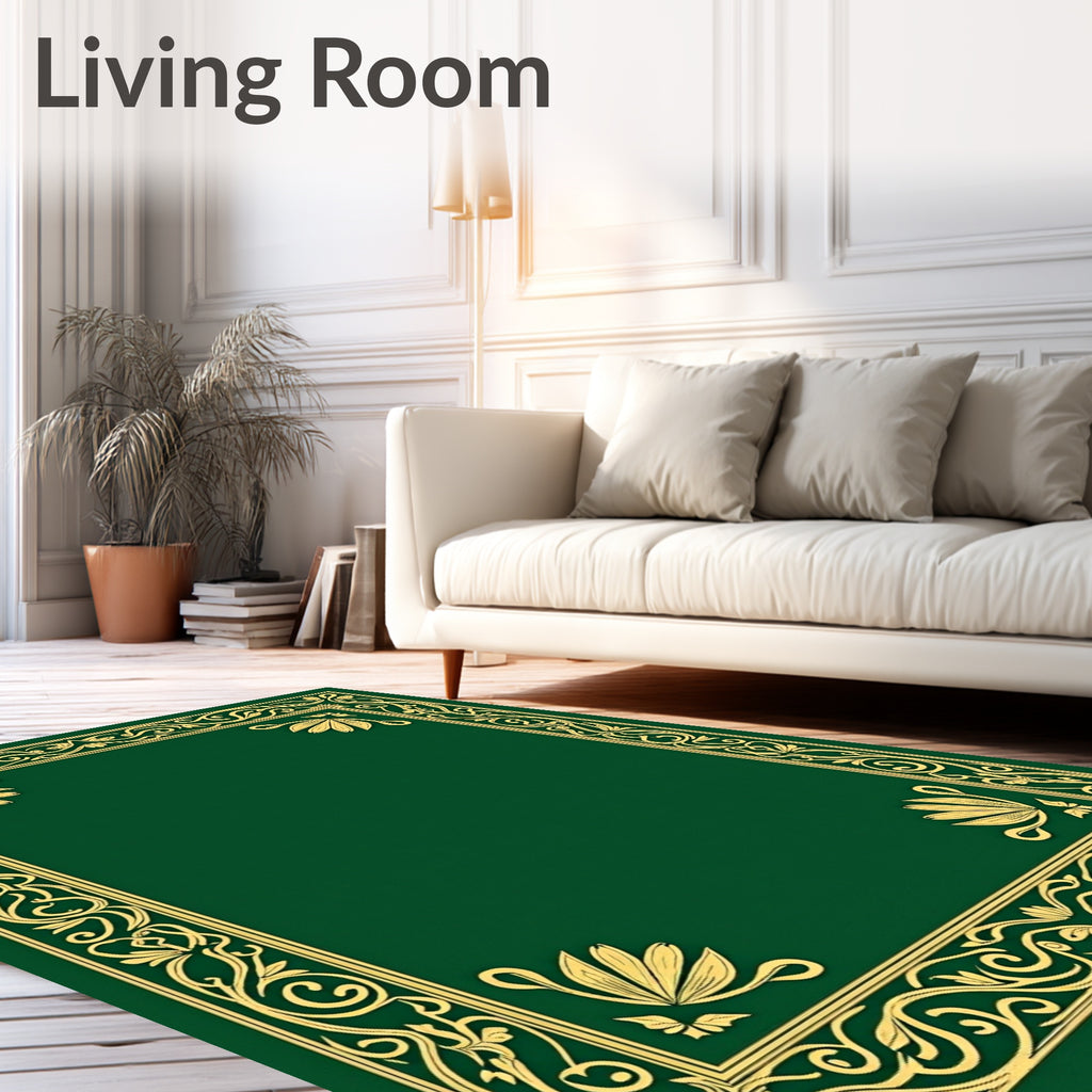 Emerald Green Floral Scroll Border Rug