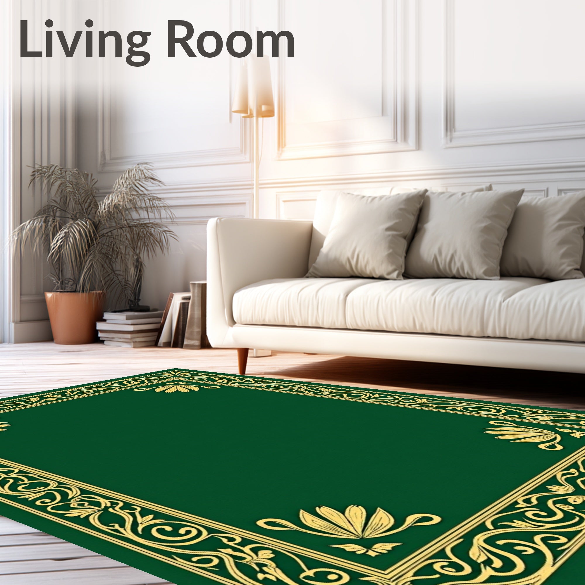Emerald Green Floral Scroll Border Rug