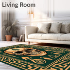 Dark Green Ornate Skull Medallion Rug