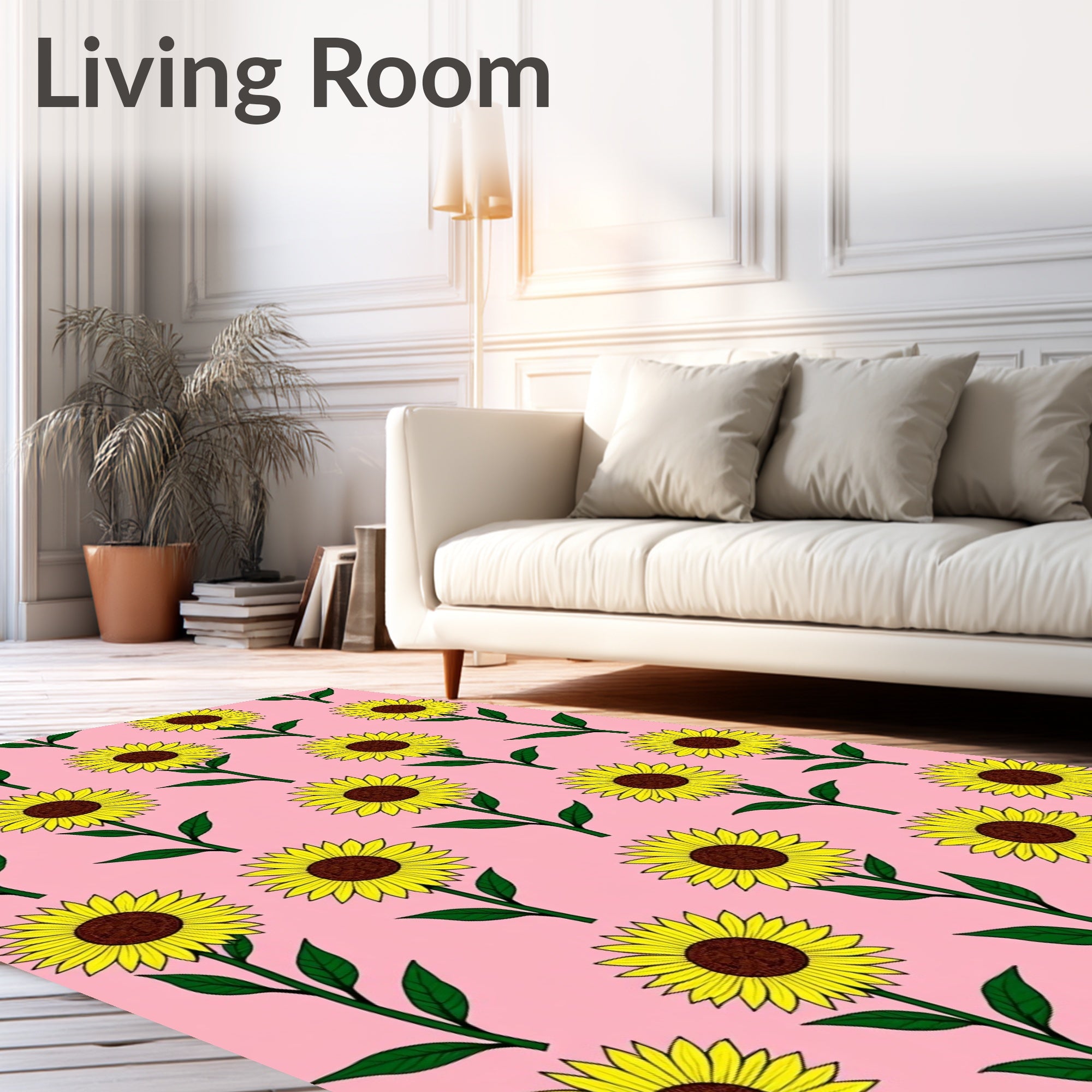 Bright Yellow Sunflower Pink Background Rug
