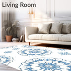 White Blue Mandala Blooming Medallion Rug