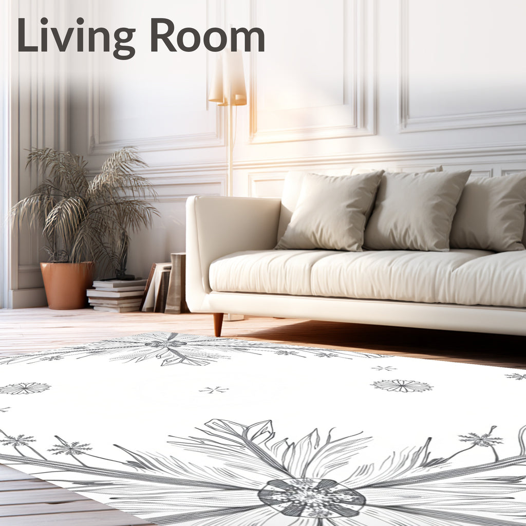 Ornate White Snowflake Cascade Rug