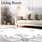 Ornate White Snowflake Cascade Rug