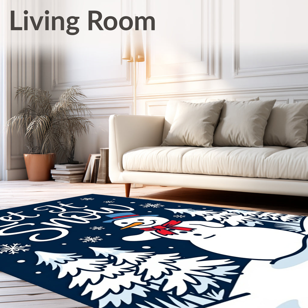 Charming Snowman Winter Forest Scene Rug