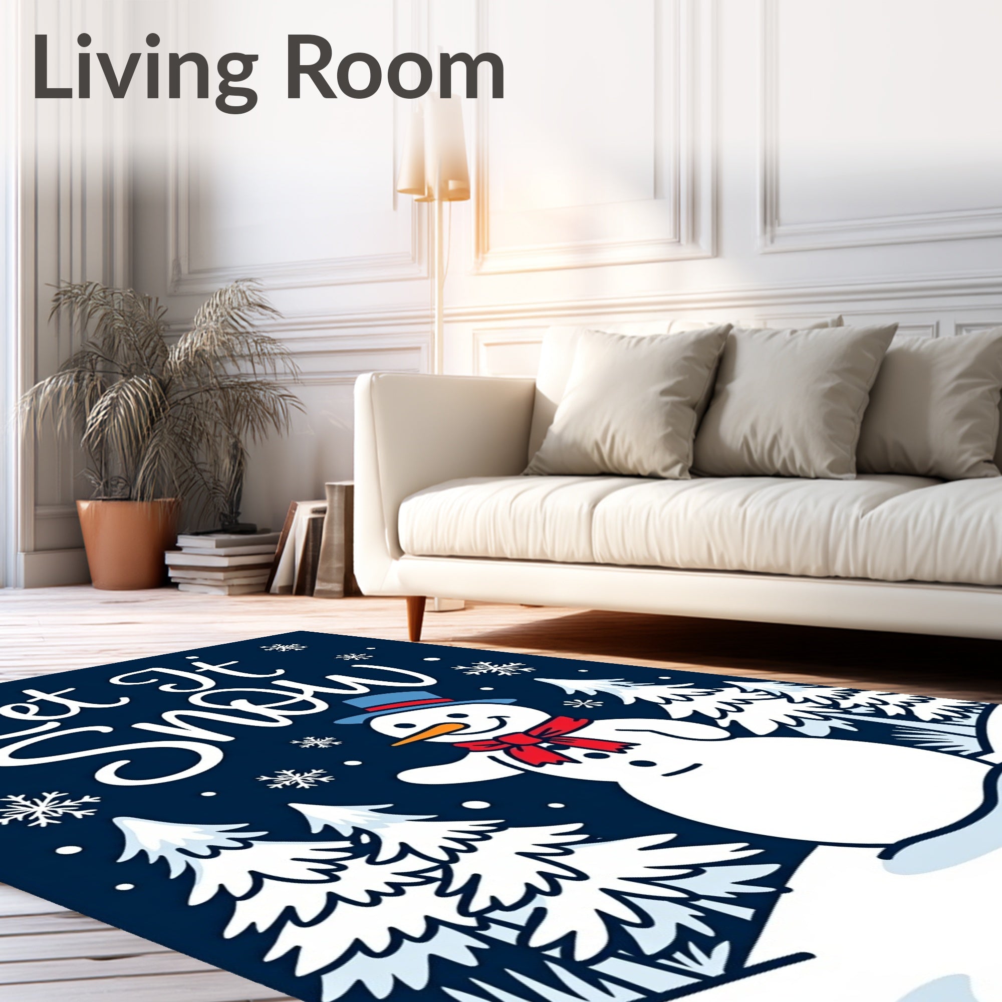 Charming Snowman Winter Forest Scene Rug