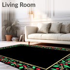 Red Berry Green Leaf Gold Vine Border Rug