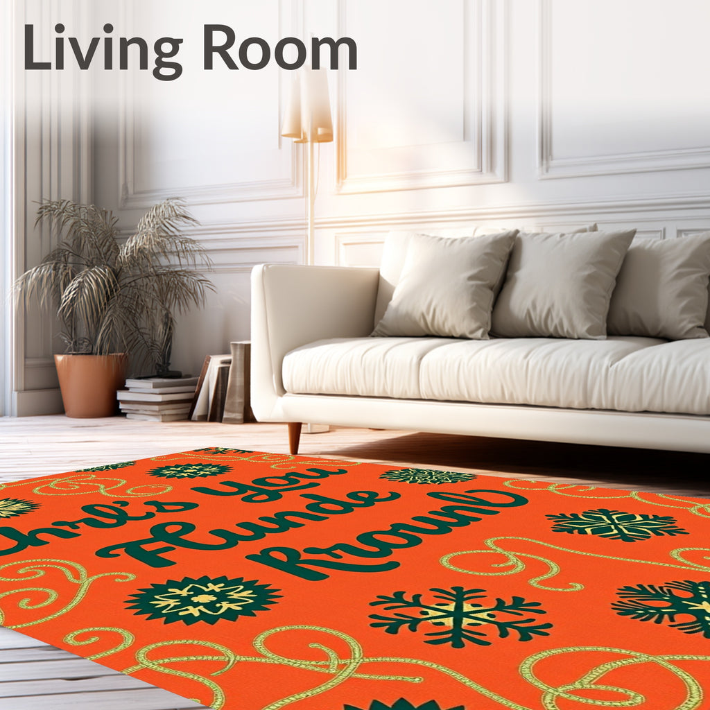 Orange Snowflakes With Leafy Swirls Rug