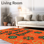 Orange Snowflakes With Leafy Swirls Rug