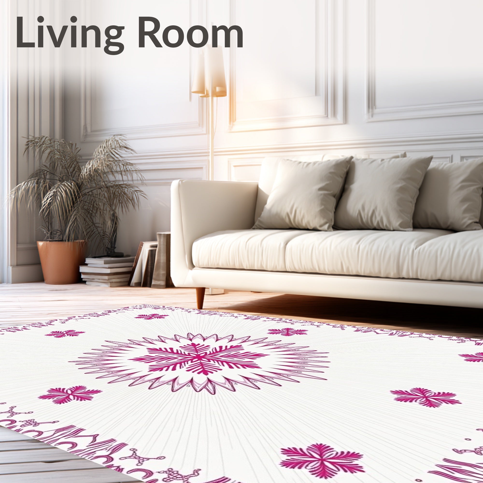 Crimson Starburst Mandala With Floral Accents Rug
