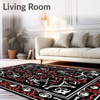 Black Crimson White Ornate Medallion Rug