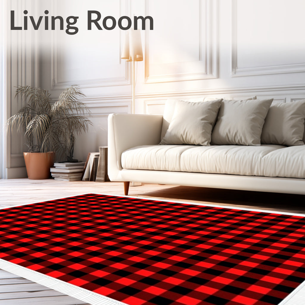 Classic Red Black Gingham Squares Rug