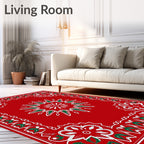 Vibrant Red Floral Medallion Border Rug