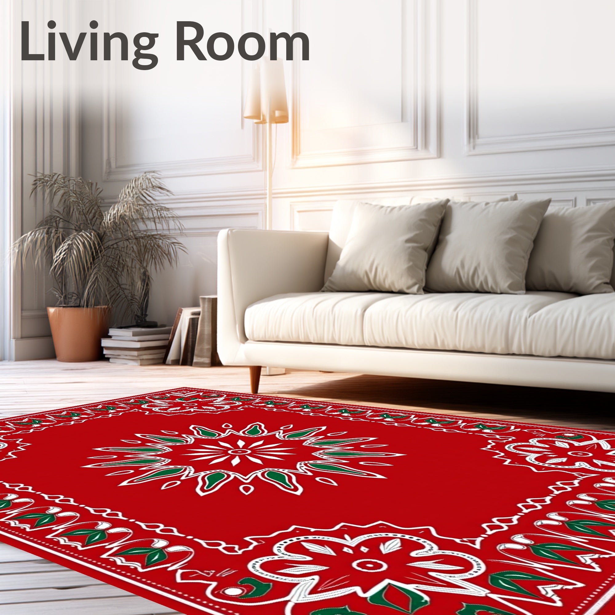 Vibrant Red Floral Medallion Border Rug