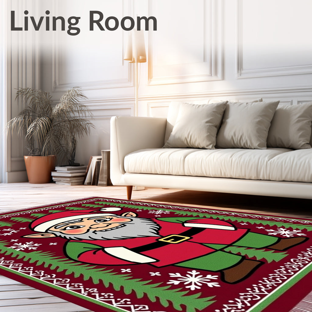 Festive Elf Portrait Red Green Rug