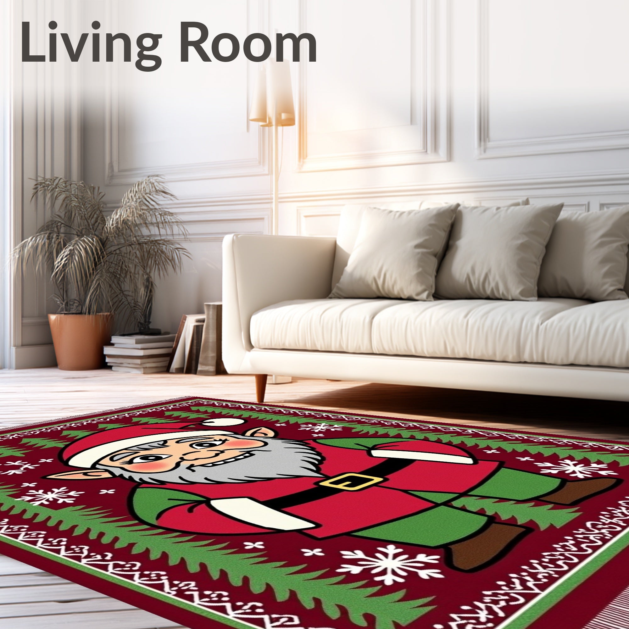 Festive Elf Portrait Red Green Rug