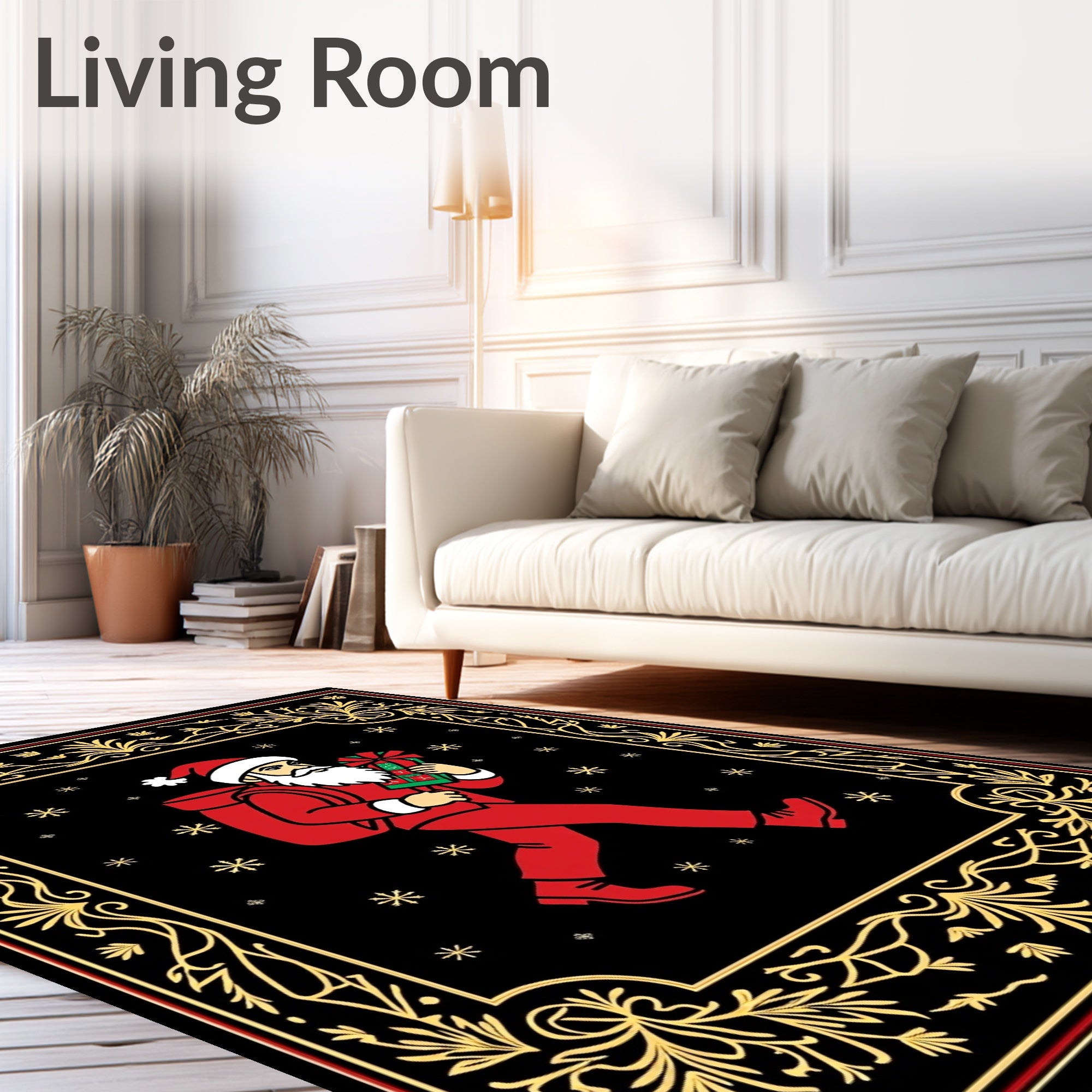 Festive Red Santa Snowfall Garland Rug