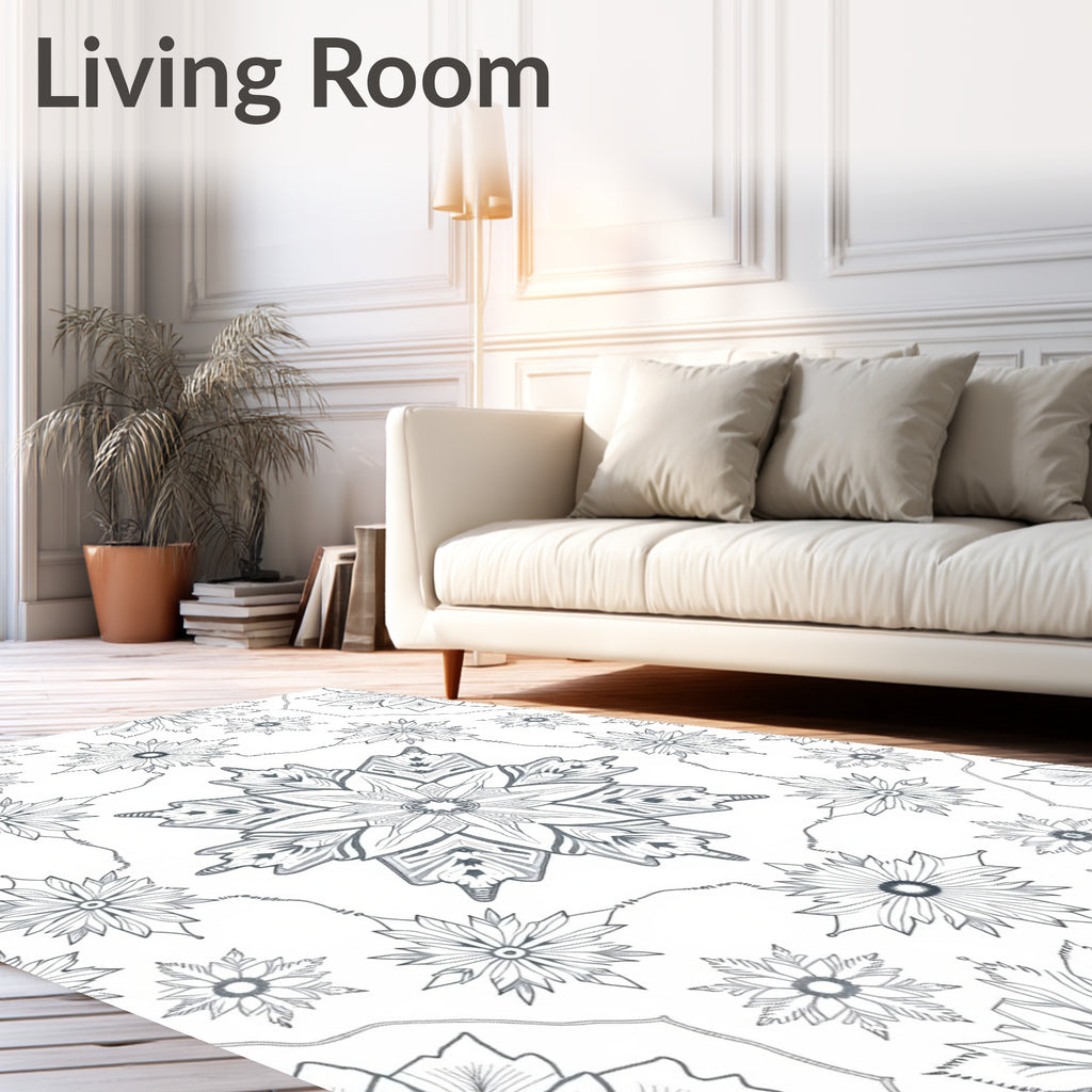 Classic Gray Floral Snowflake Medallion Rug