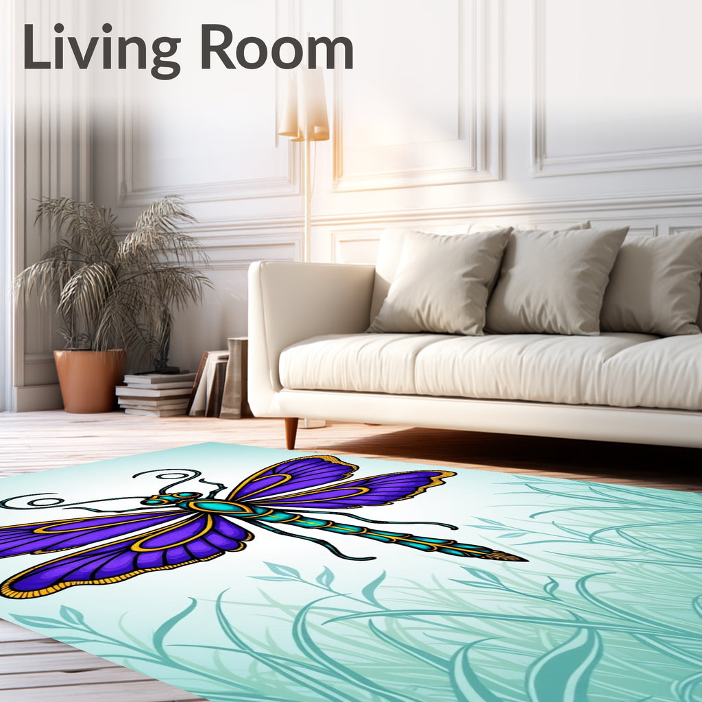 Vibrant Purple Dragonfly With Gold Accents Rug