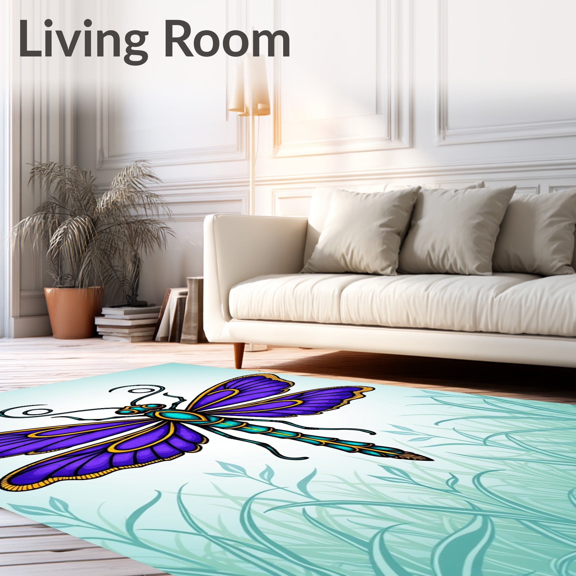 Vibrant Purple Dragonfly With Gold Accents Rug