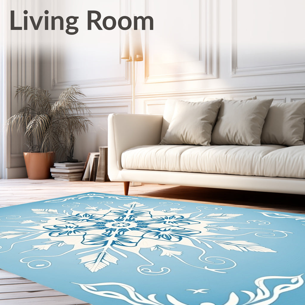 Winter Blue Mandala Snowflake Rug