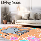 Whimsical Gray Elephant Floral Border Rug