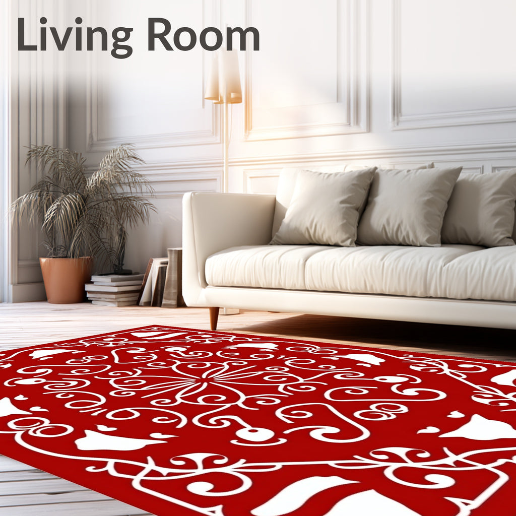 Crimson white ornate medallion Rug