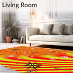 Vibrant Red Yellow Stripe Snowflake Accents Rug