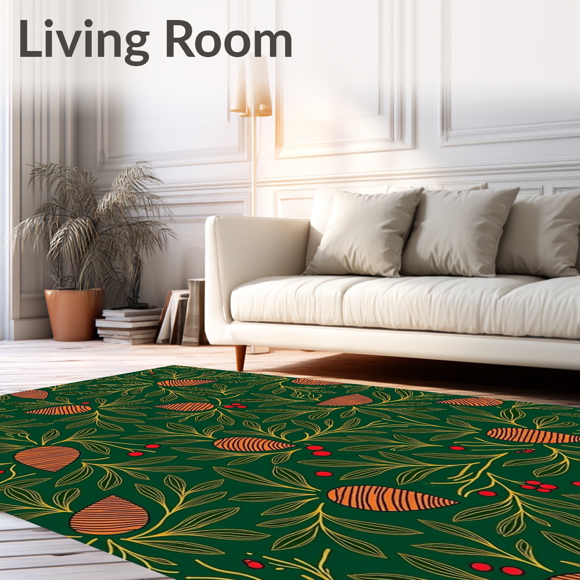 Emerald Green Orange Berry Foliage Rug