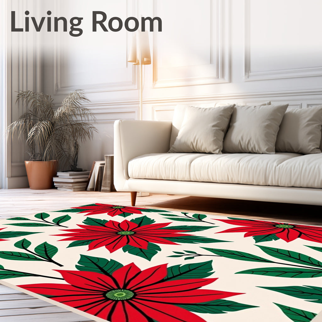 Red Poinsettia Floral Arrangement Rug