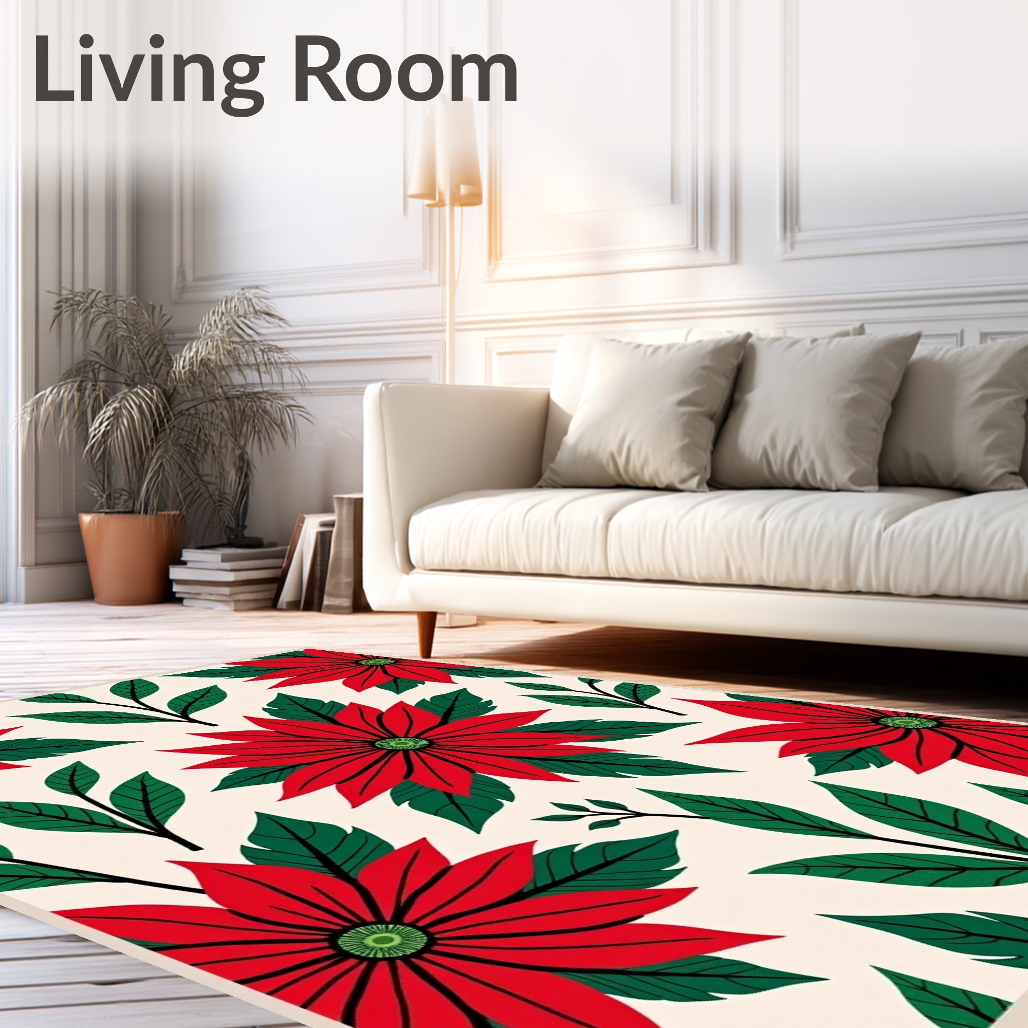 Red Poinsettia Floral Arrangement Rug