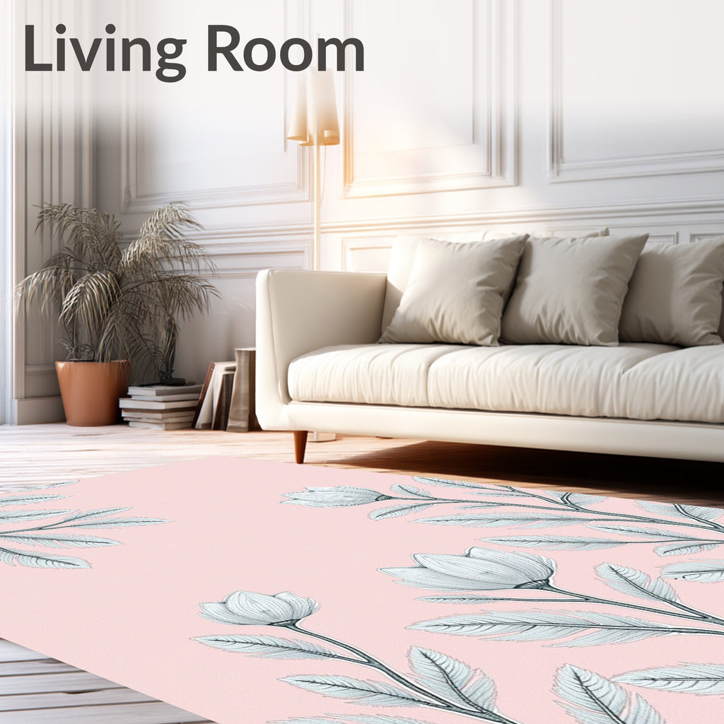 Soft Pink Botanical Floral Arrangement Rug