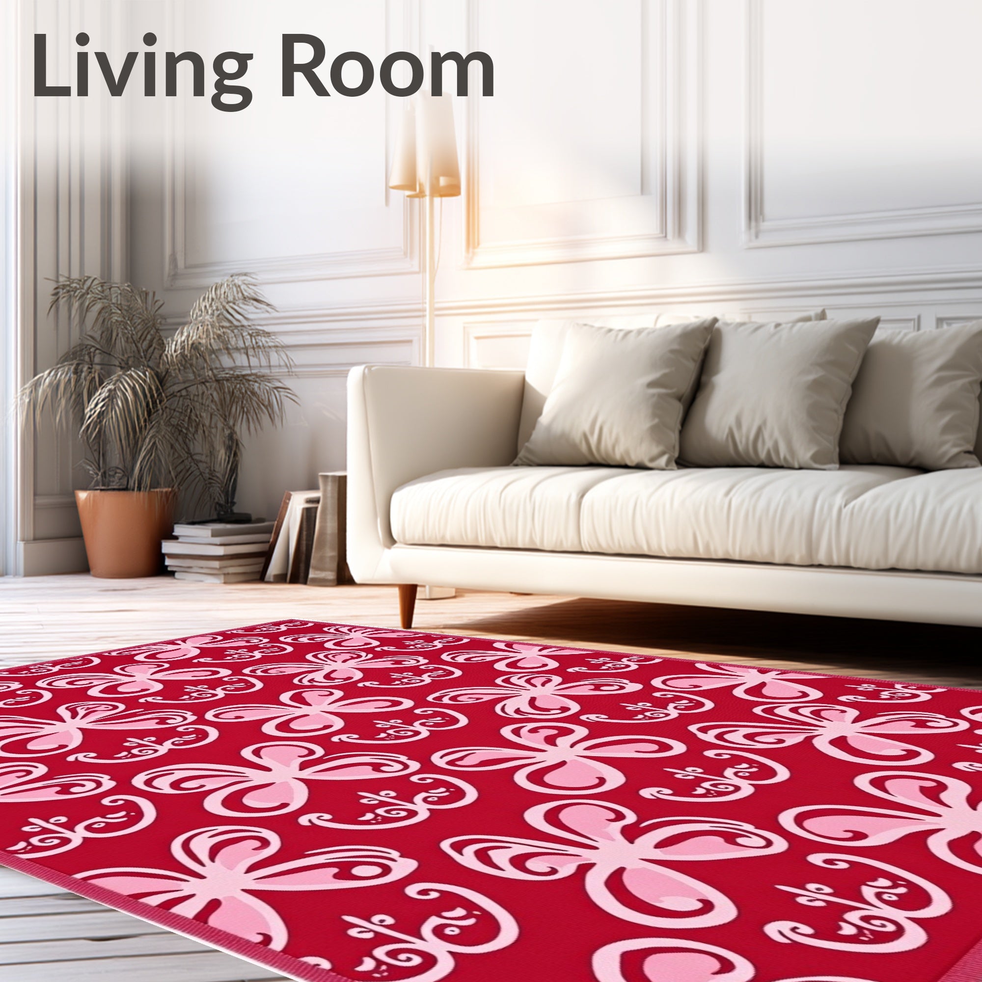 Crimson Pink Tropical Butterfly Garden Rug