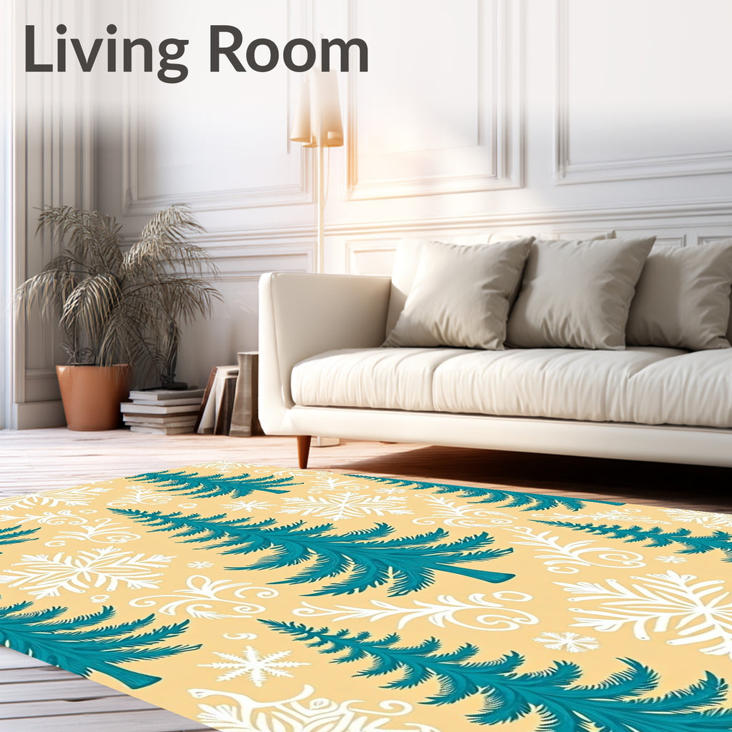 Teal Christmas Trees Snowflakes Swirls Rug