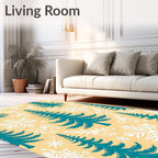 Teal Christmas Trees Snowflakes Swirls Rug