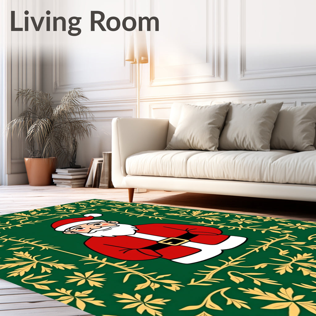 Festive Green Santa Scrollwork Rug