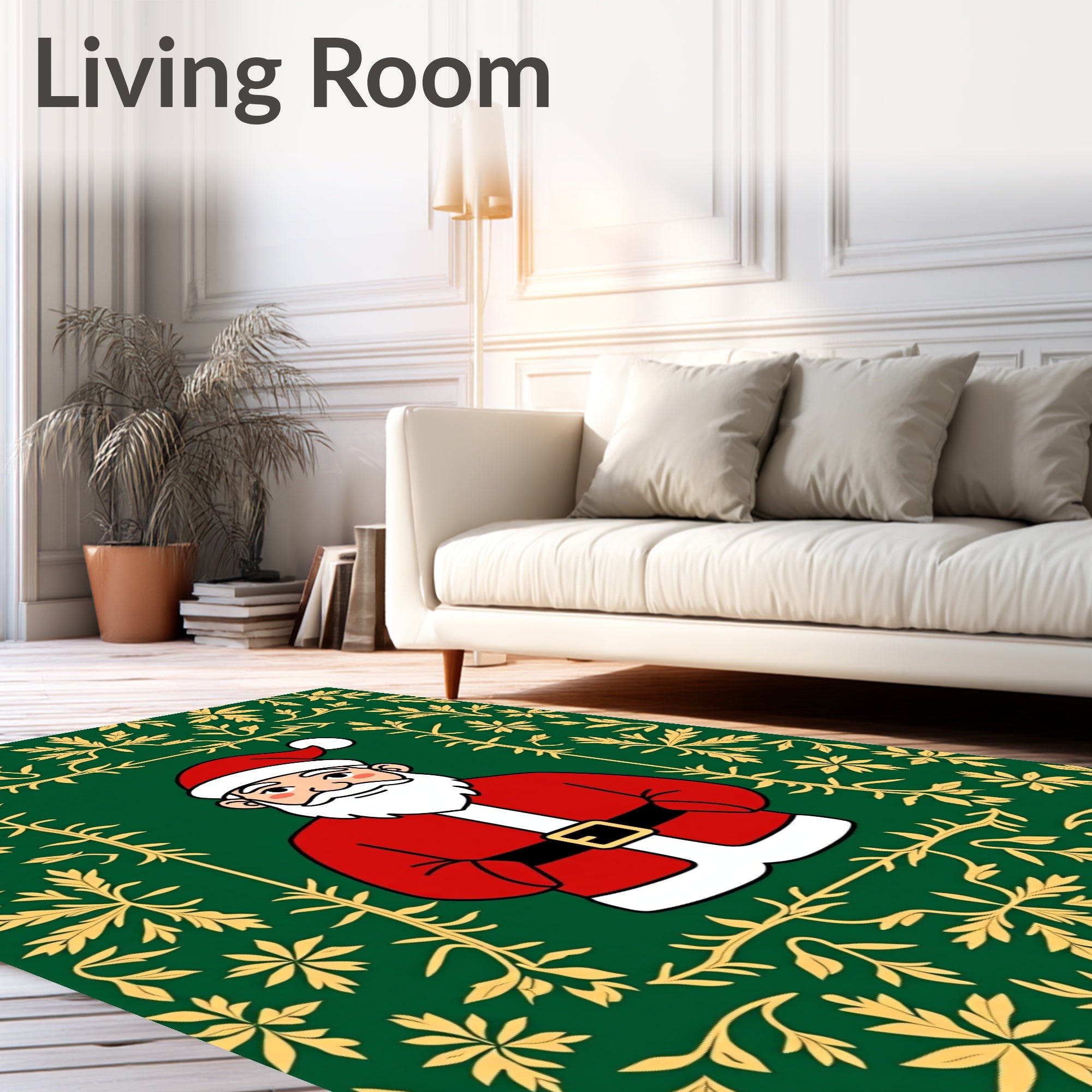 Festive Green Santa Scrollwork Rug
