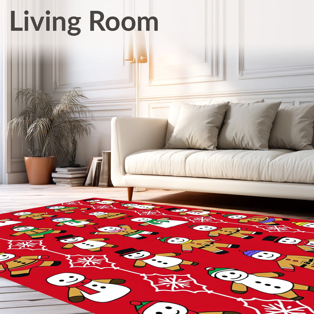 Festive Snowman Character Collage Red Rug