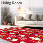 Festive Snowman Character Collage Red Rug