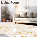 Ethereal White Bird Gold Swirls Rug