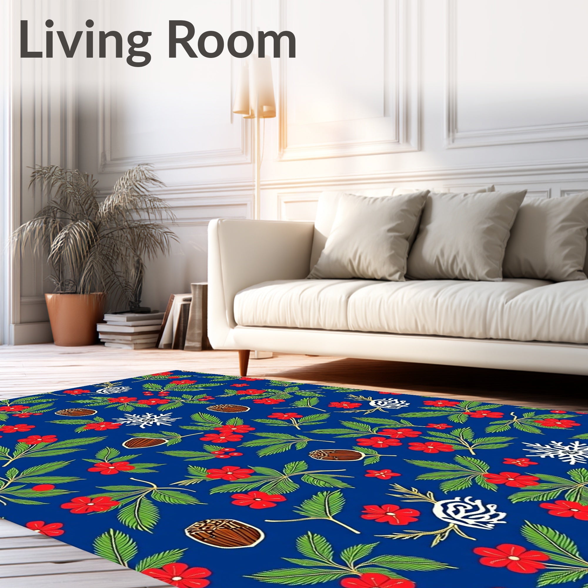 Red Floral Snowflakes And Acorns Rug