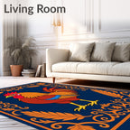 Ornate Rooster Navy Border Rug