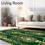 Art Nouveau Gold Floral Swirl Green Rug