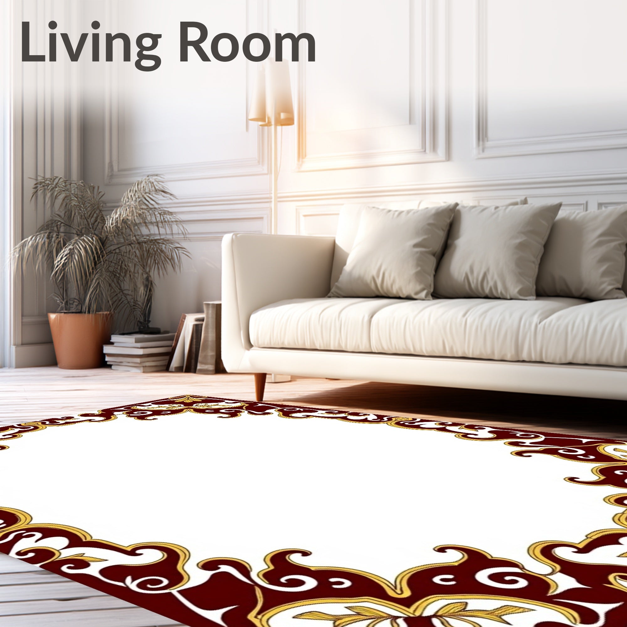 Crimson Gold Floral Scroll Border Rug