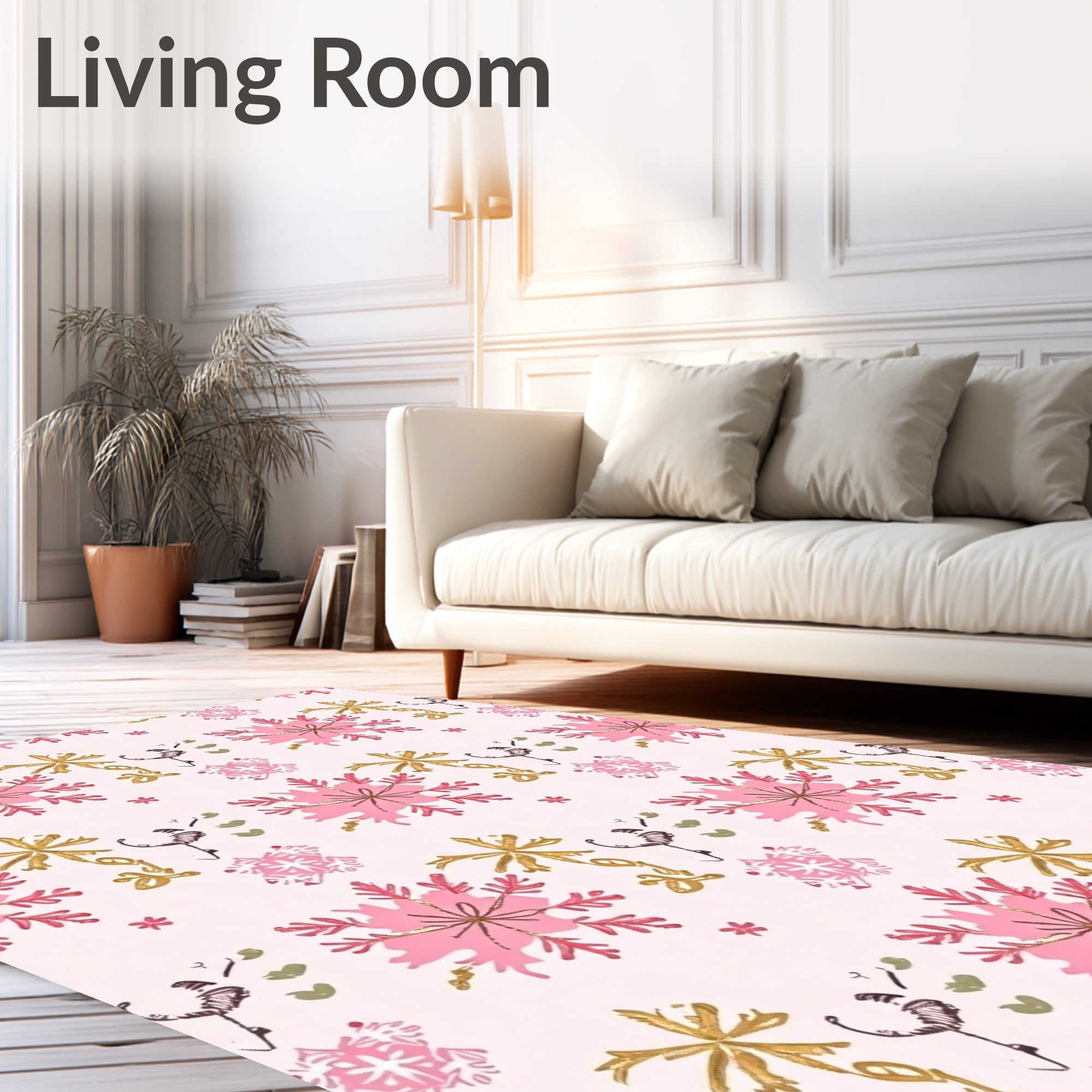 Pink Gold Snowflake Twirl Accent Rug