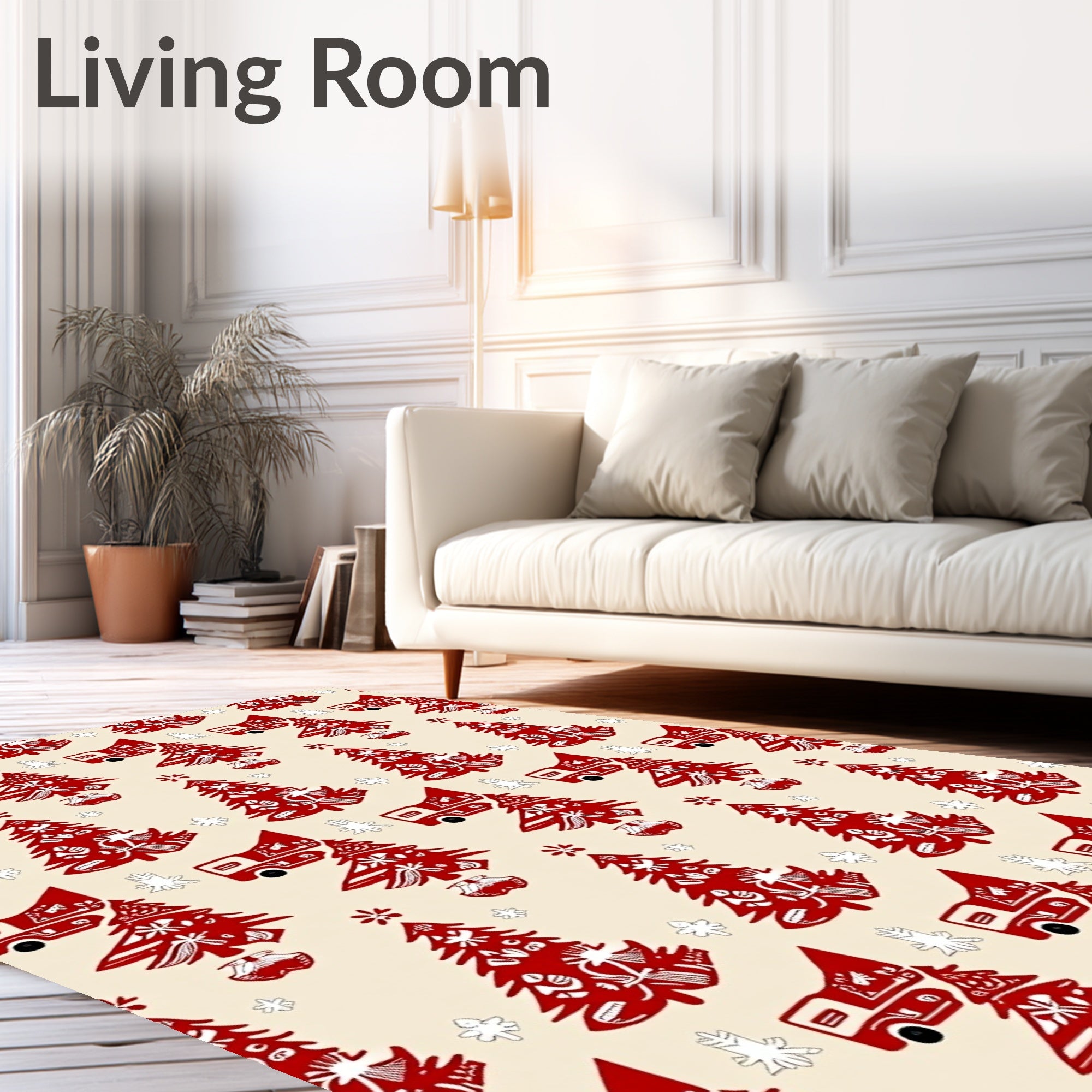 Red Christmas Trees and Cars Rug