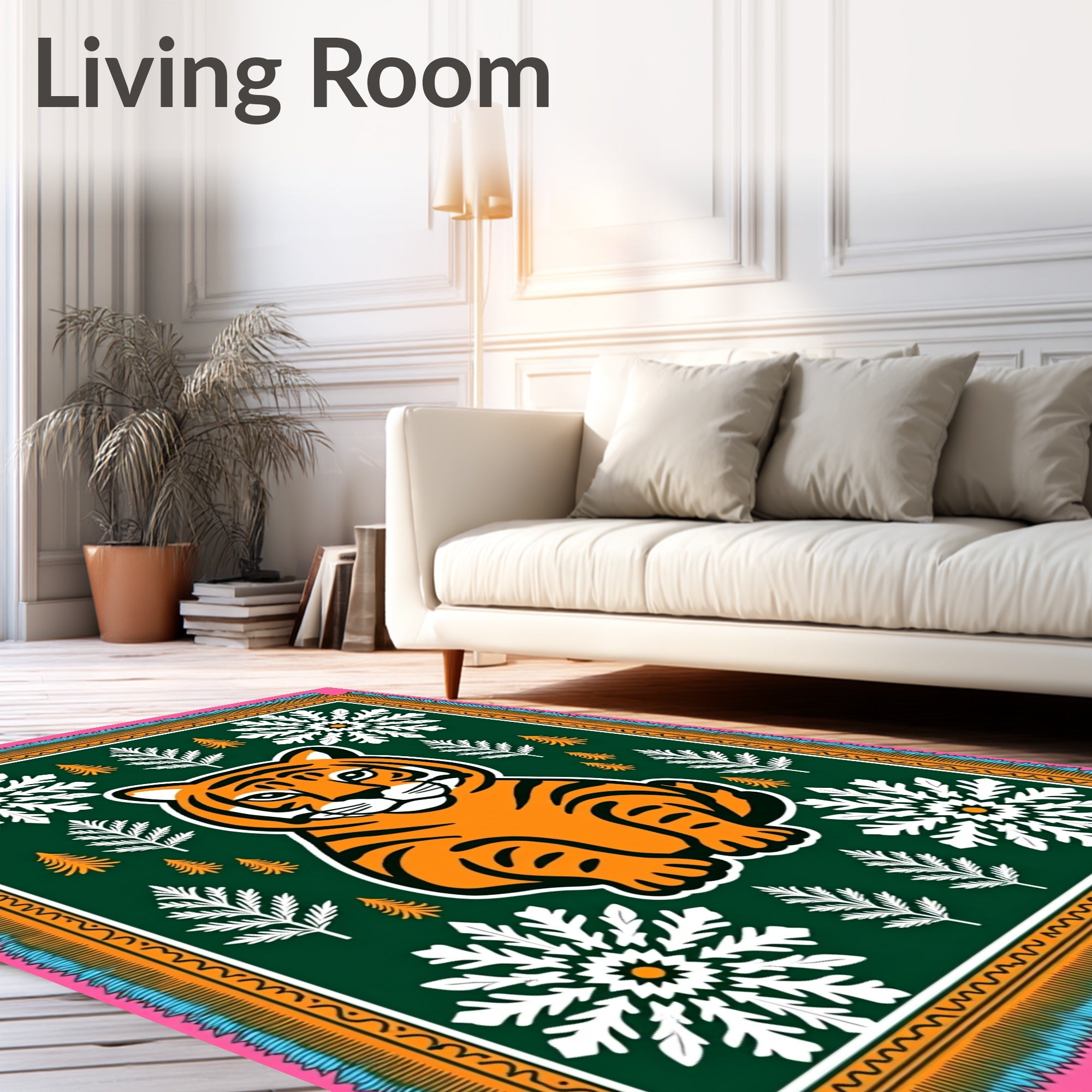 Friendly Orange Tiger Snowflake Forest Rug