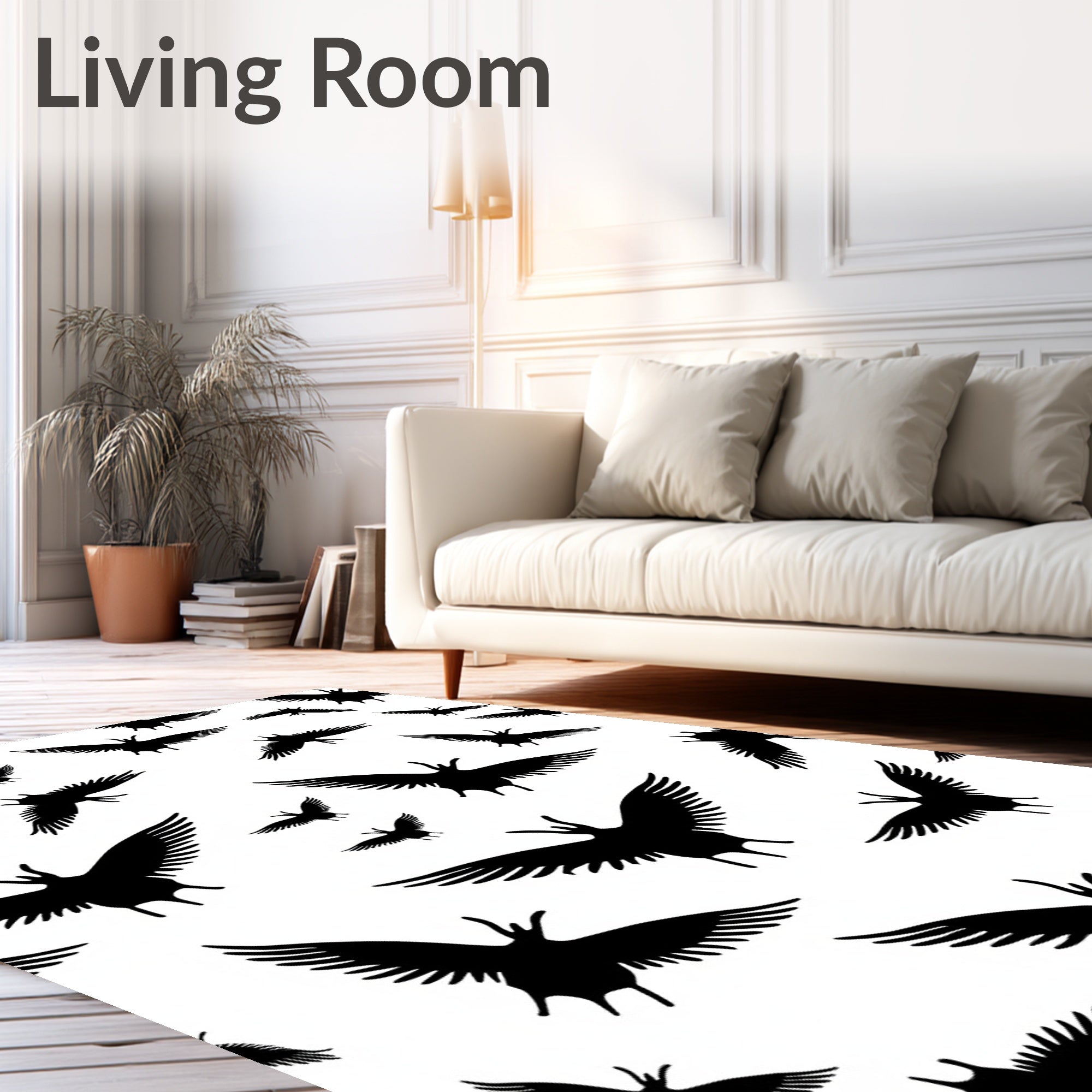 Black Flying Bird Silhouette Repeat Rug