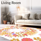 Whimsical Coral Floral Crest Rug