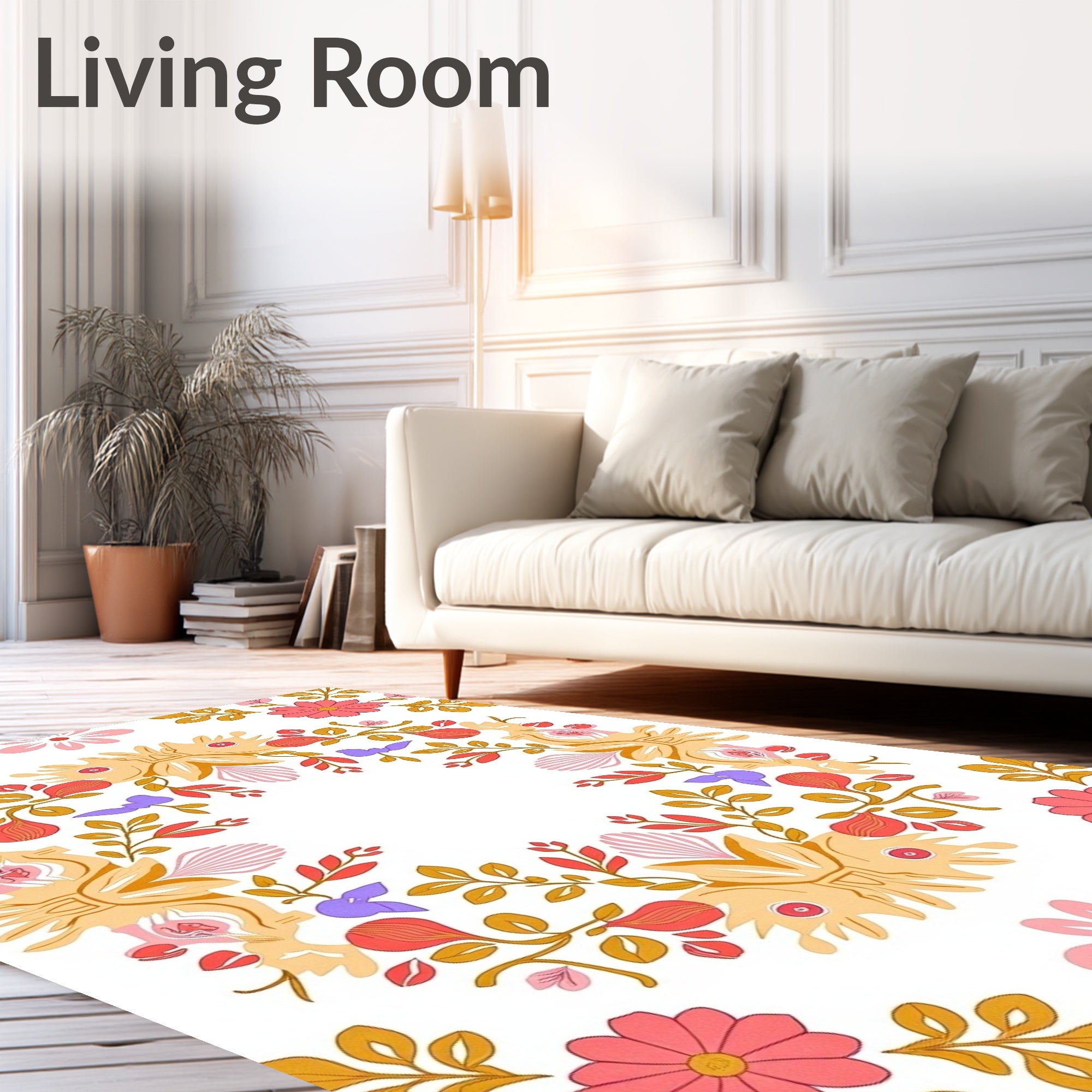 Whimsical Coral Floral Crest Rug